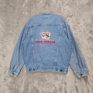 Vintage Four Queens Hotel Casino Las Vegas Denim Jacket Mens Large Blue Trucker